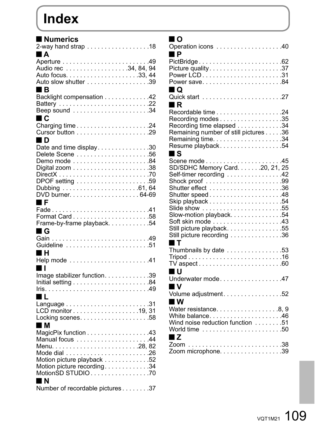 Panasonic SDR-SW20PC operating instructions Index, Numerics 