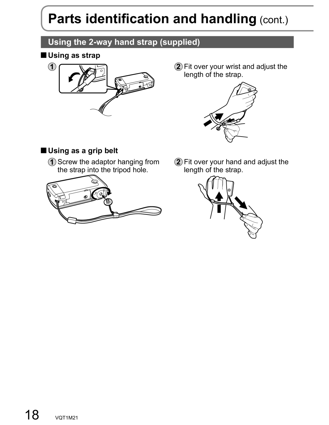 Panasonic SDR-SW20PC Parts identification and handling, Using the 2-way hand strap supplied, Using as strap 