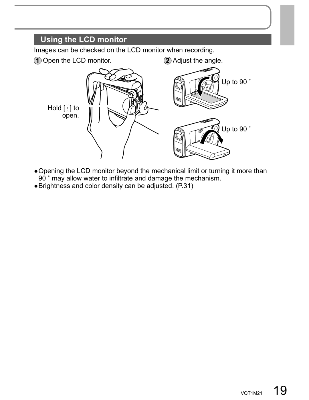 Panasonic SDR-SW20PC operating instructions Using the LCD monitor 