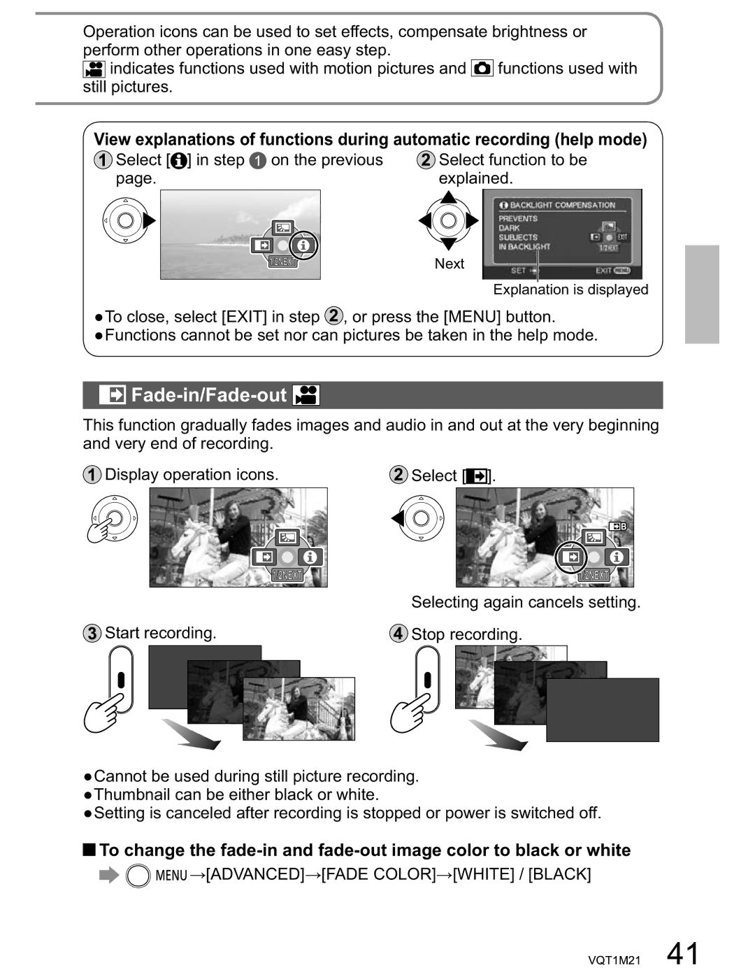 Panasonic SDR-SW20PC operating instructions Fade-in/Fade-out, Ancedade Color 