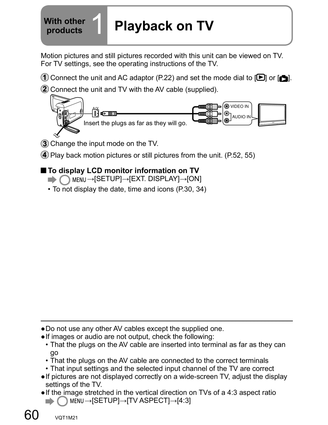 Panasonic SDR-SW20PC operating instructions Playback on TV, To display LCD monitor information on TV 