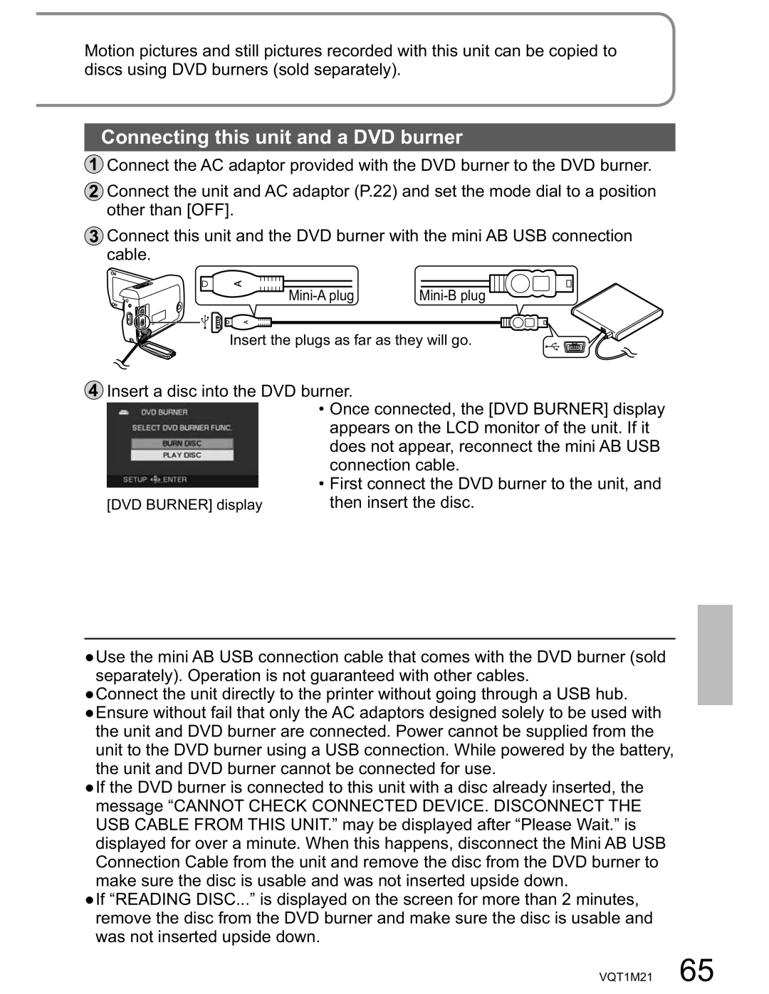 Panasonic SDR-SW20PC operating instructions Connecting this unit and a DVD burner 