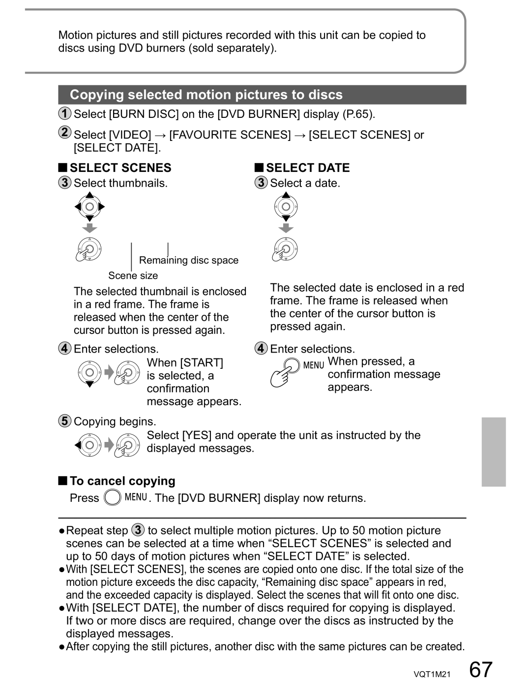 Panasonic SDR-SW20PC operating instructions Copying selected motion pictures to discs, Select thumbnails Select a date 