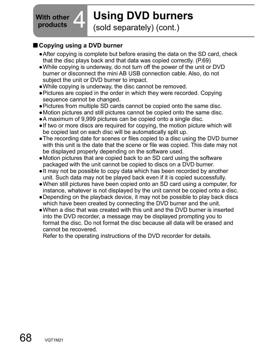 Panasonic SDR-SW20PC operating instructions Copying using a DVD burner 