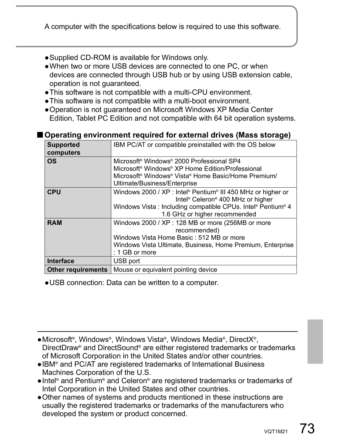 Panasonic SDR-SW20PC operating instructions Microsoft Windows XP Home Edition/Professional 