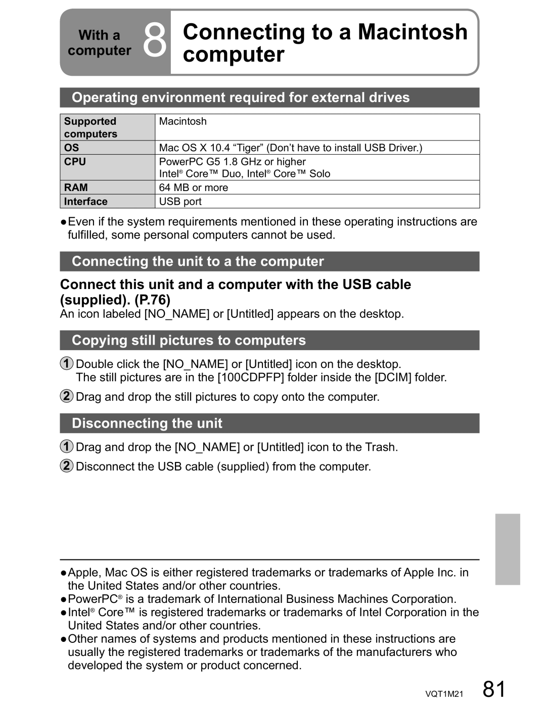 Panasonic SDR-SW20PC Operating environment required for external drives, Connecting the unit to a the computer 