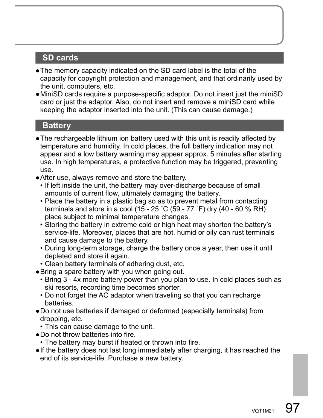 Panasonic SDR-SW20PC operating instructions SD cards, Battery 