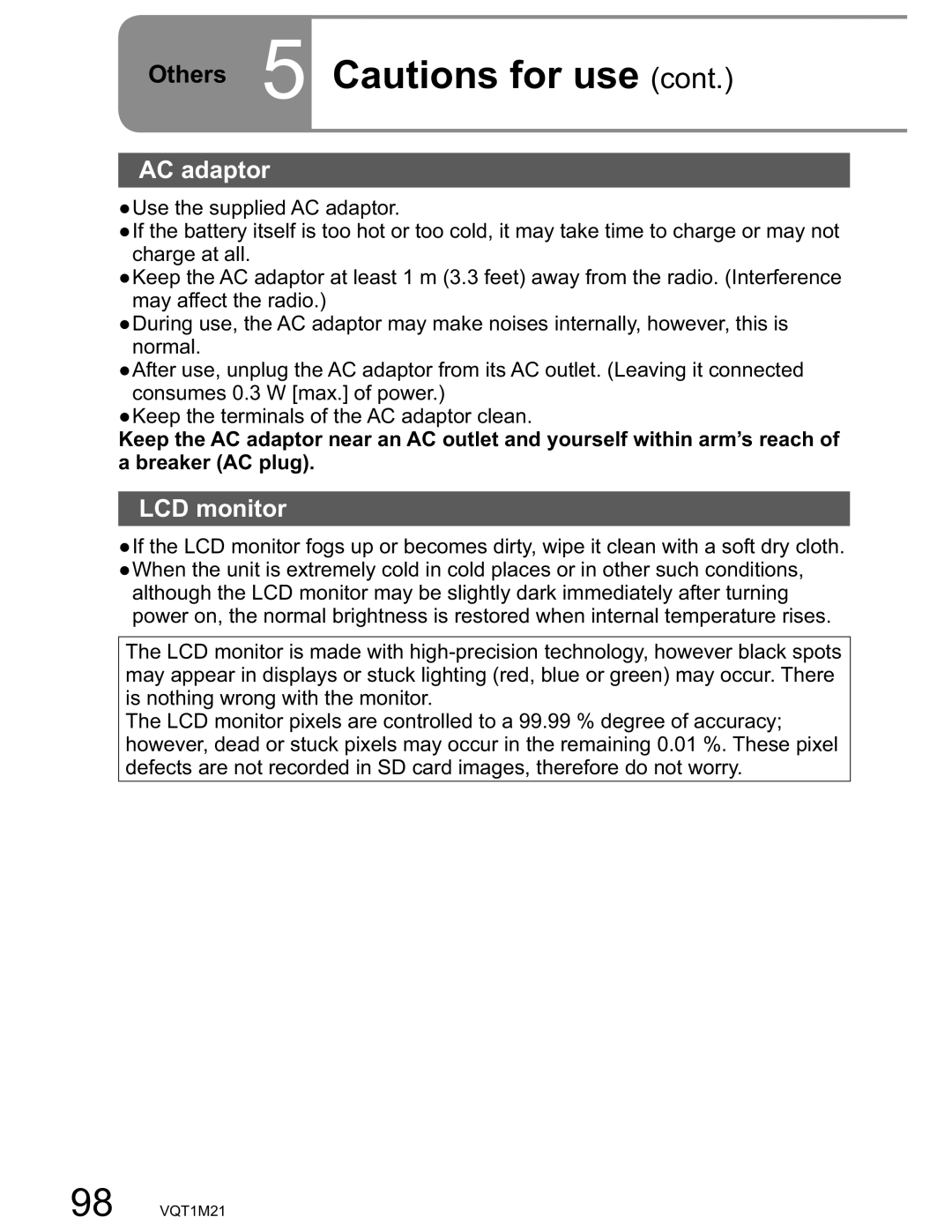 Panasonic SDR-SW20PC operating instructions AC adaptor, LCD monitor 