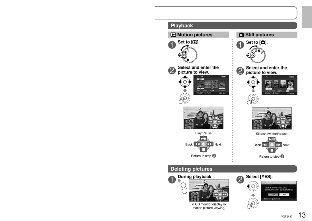 Panasonic SDR-SW21PC operating instructions Set to Select and enter the picture to view, During playback, Select YES 