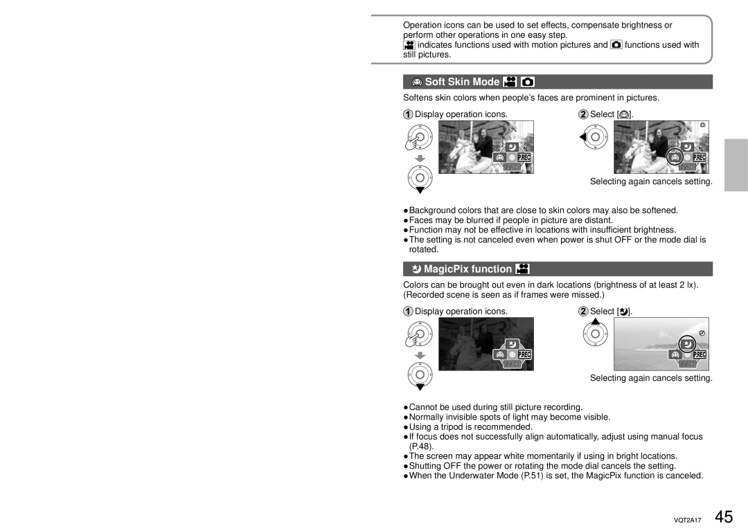 Panasonic SDR-SW21PC Recording 6 Othercont. recording options, Backlight compensation function, Self-timer 