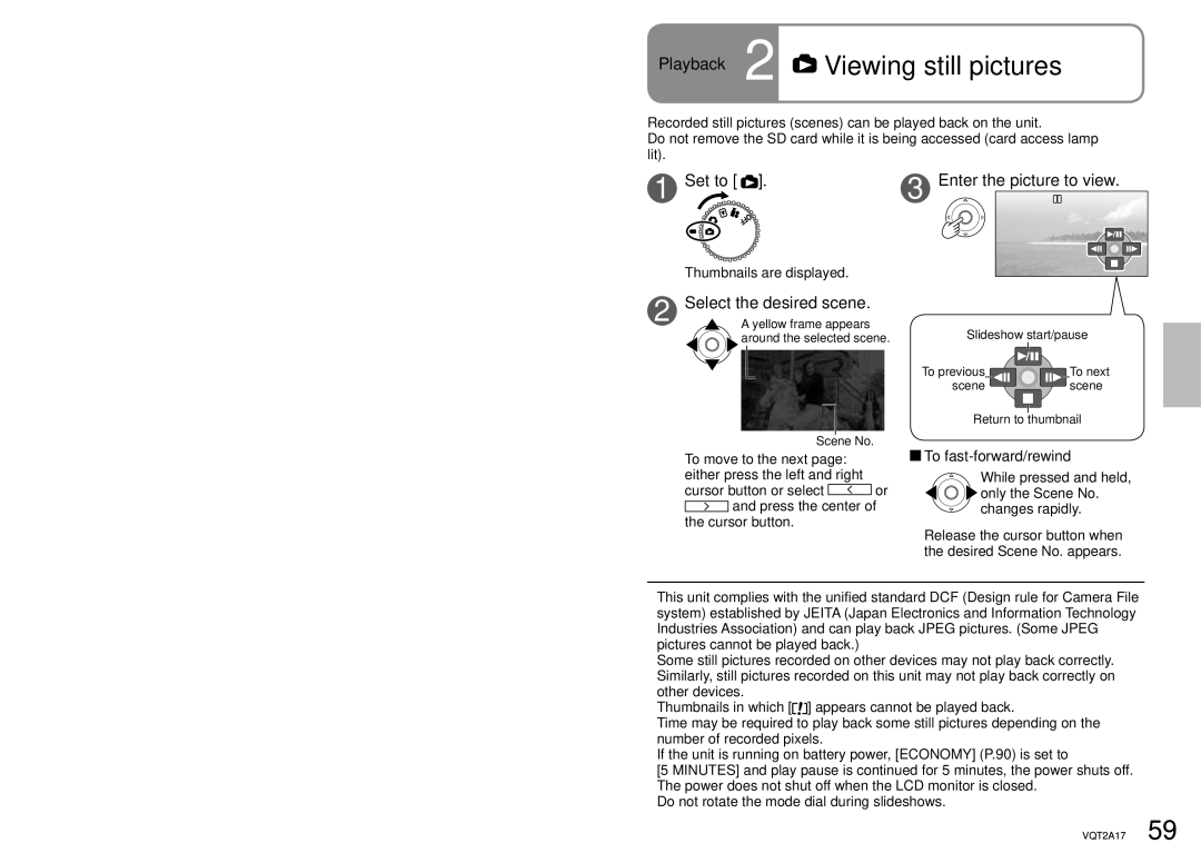 Panasonic SDR-SW21PC Playback, Fast forward/rewind playback, Slow-motion playback, Frame-by-frame playback 