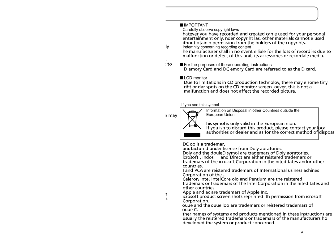 Panasonic SDR-SW21PC operating instructions Precautions, Camera and SD card sold separately temperature 