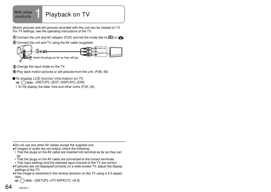 Panasonic SDR-SW21PC operating instructions With other 1 Playback on TV, Products, To display LCD monitor information on TV 