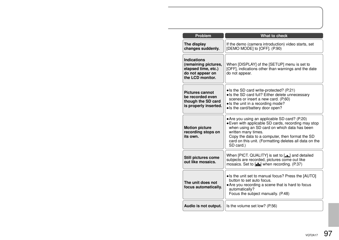 Panasonic SDR-SW21PC operating instructions Motion picture recording stops on its own 