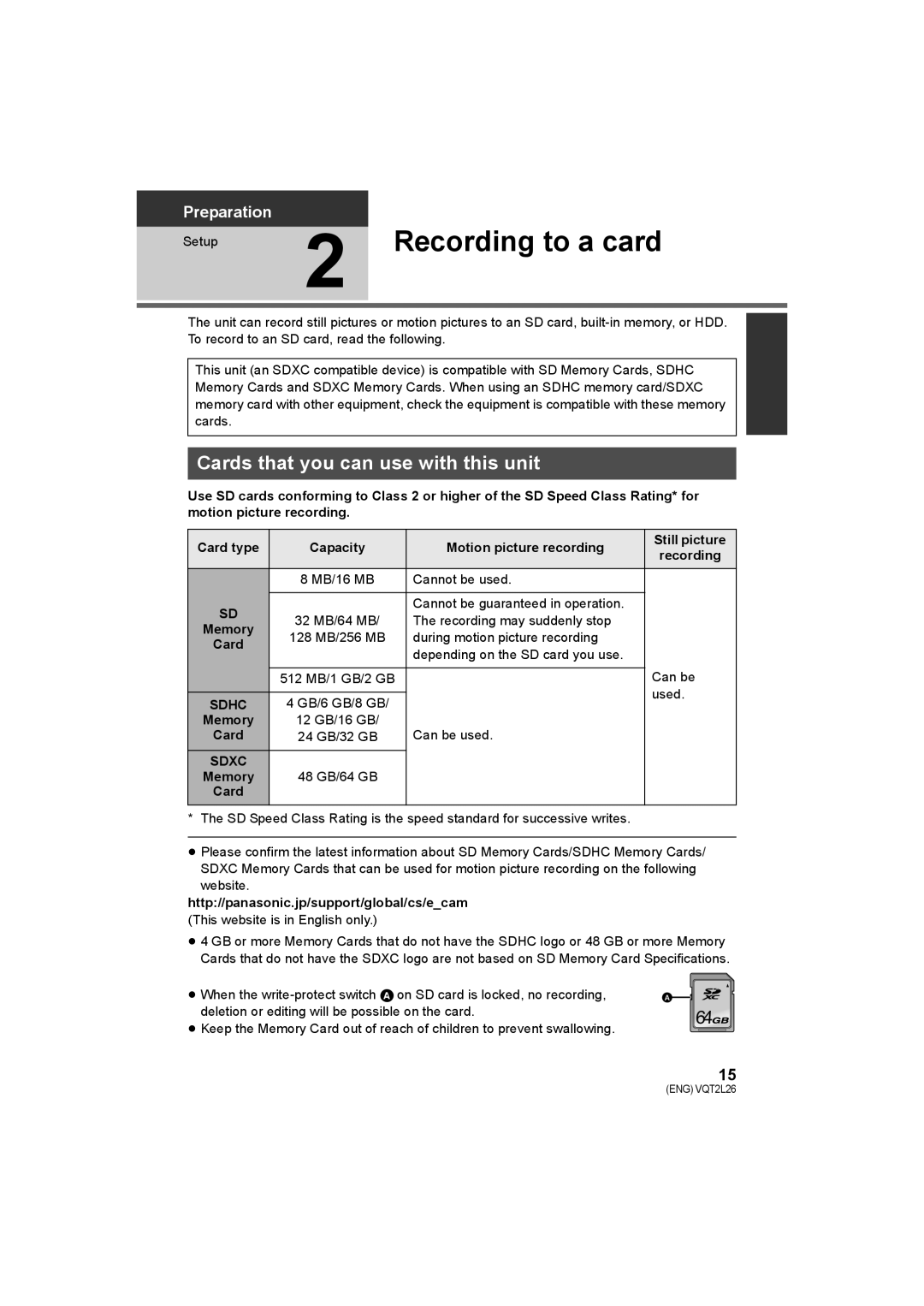 Panasonic SDR-T50, SDR-S50, SDR-H85 operating instructions Recording to a card, Cards that you can use with this unit 