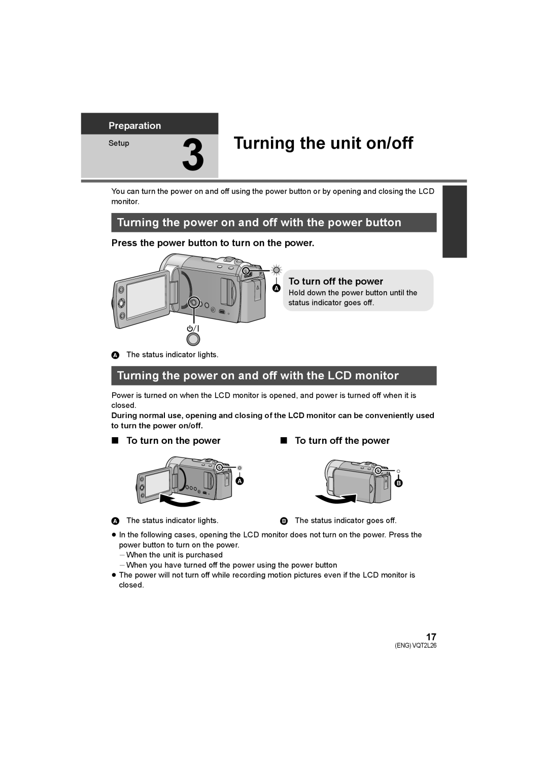 Panasonic SDR-H85, SDR-T50, SDR-S50 Turning the unit on/off, Turning the power on and off with the power button 