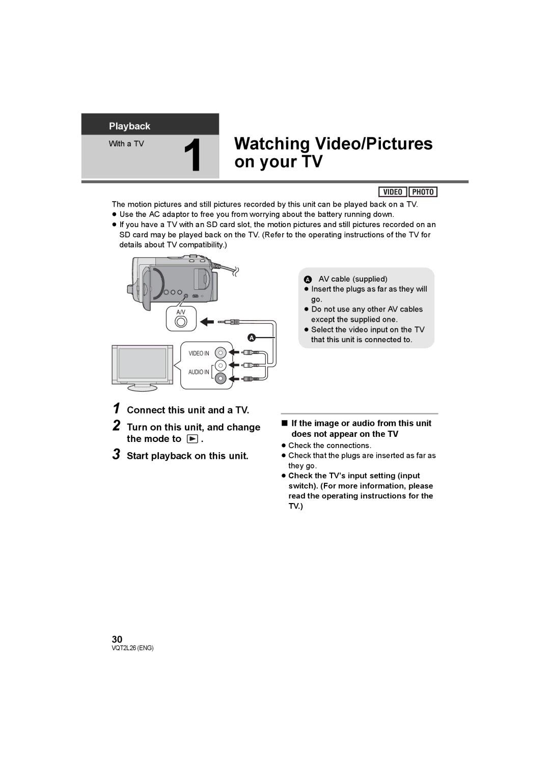 Panasonic SDR-T50, SDR-S50, SDR-H85 operating instructions Watching Video/Pictures, On your TV, With a TV 