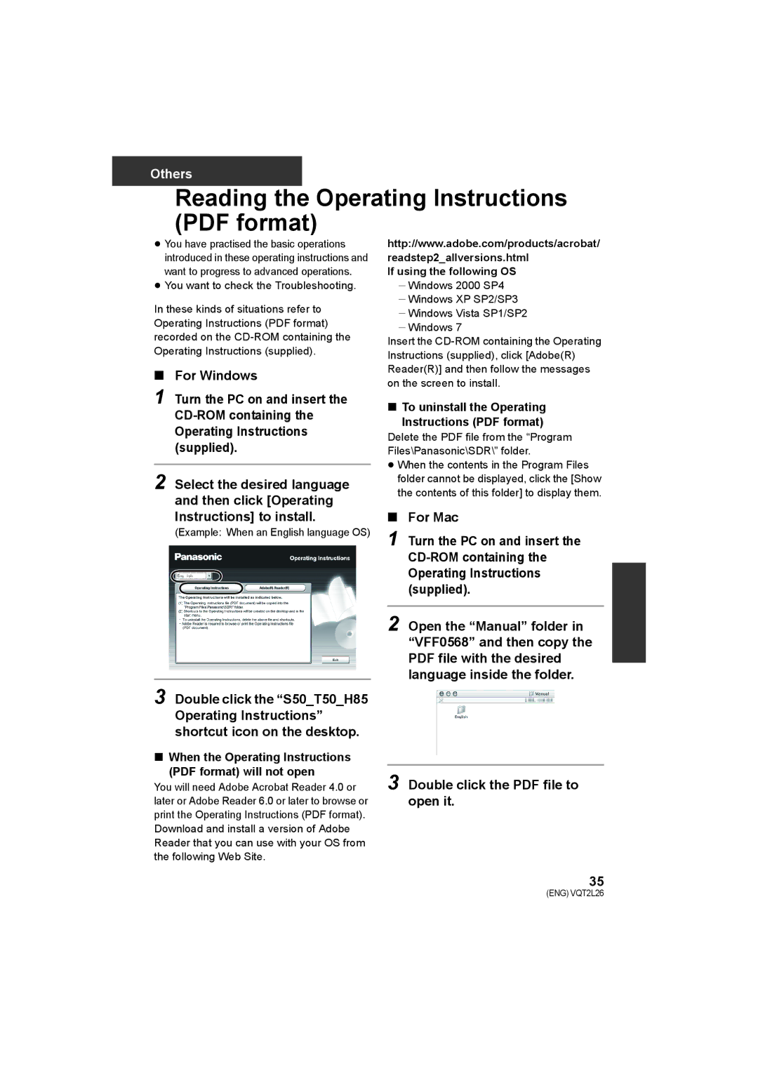 Panasonic SDR-H85, SDR-T50, SDR-S50 operating instructions ≥ You want to check the Troubleshooting, If using the following OS 