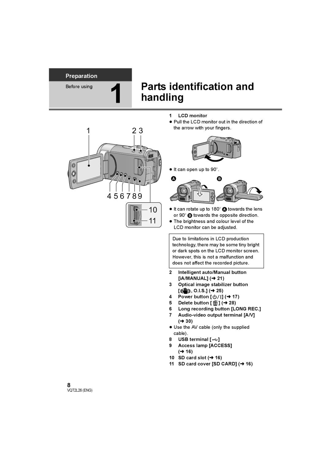 Panasonic SDR-H85, SDR-T50, SDR-S50 operating instructions Parts identification, Handling 