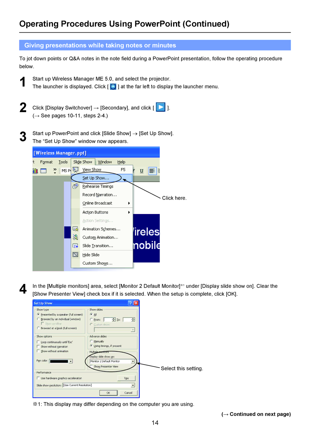 Panasonic Secondary Display Transmission Function manual Giving presentations while taking notes or minutes 