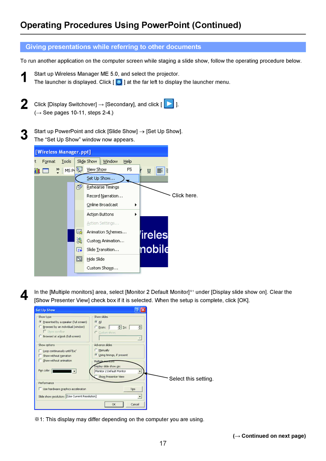 Panasonic Secondary Display Transmission Function manual Giving presentations while referring to other documents 