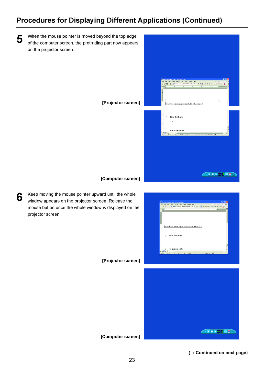 Panasonic Secondary Display Transmission Function manual Projector screen Computer screen → on next 