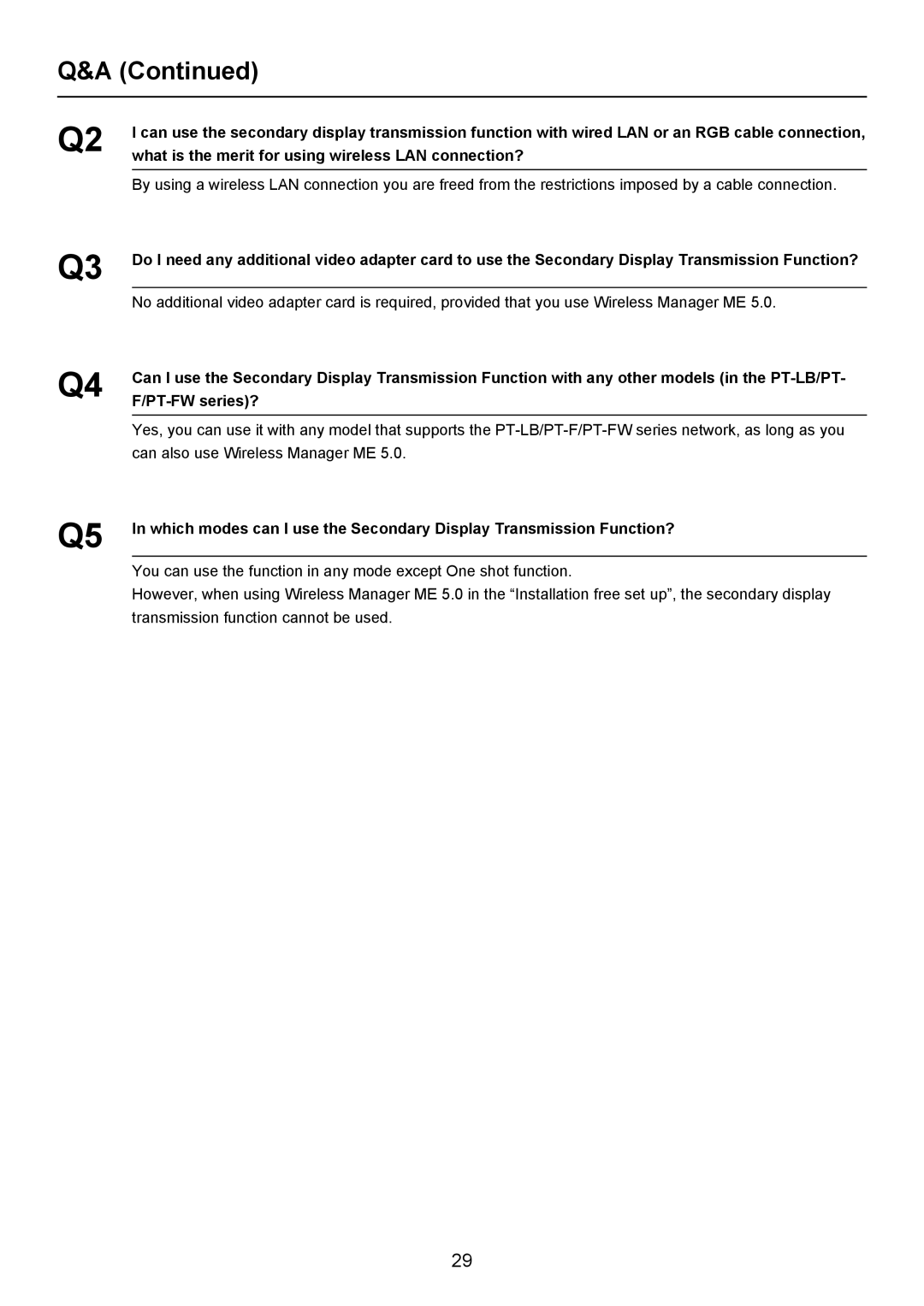 Panasonic Secondary Display Transmission Function manual 