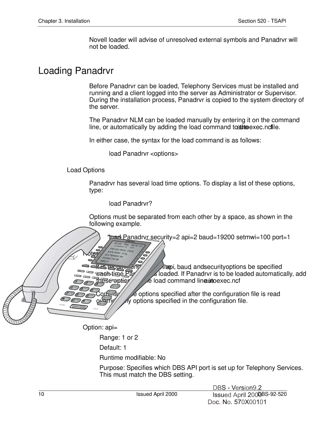 Panasonic Section 520 manual Loading Panadrvr, Load Options 