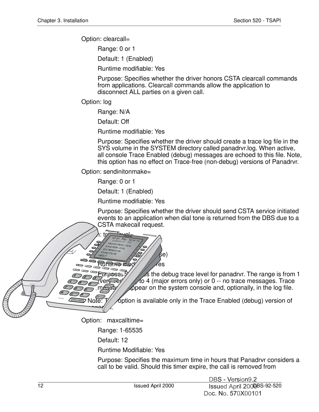 Panasonic Section 520 manual Option clearcall= 