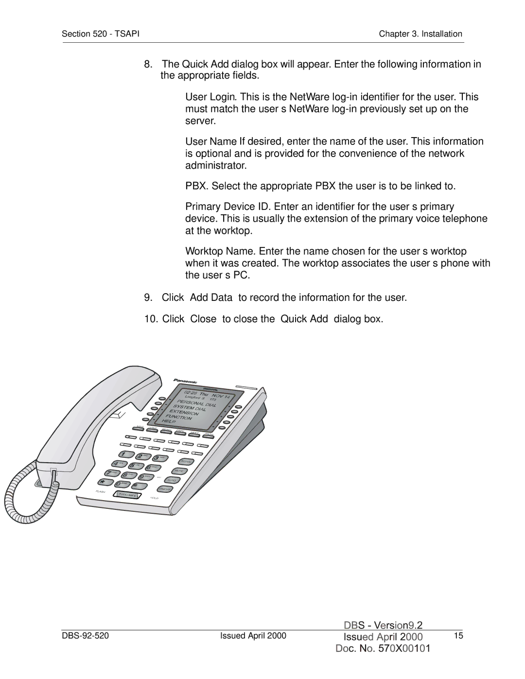 Panasonic Section 520 manual Tsapi Installation 