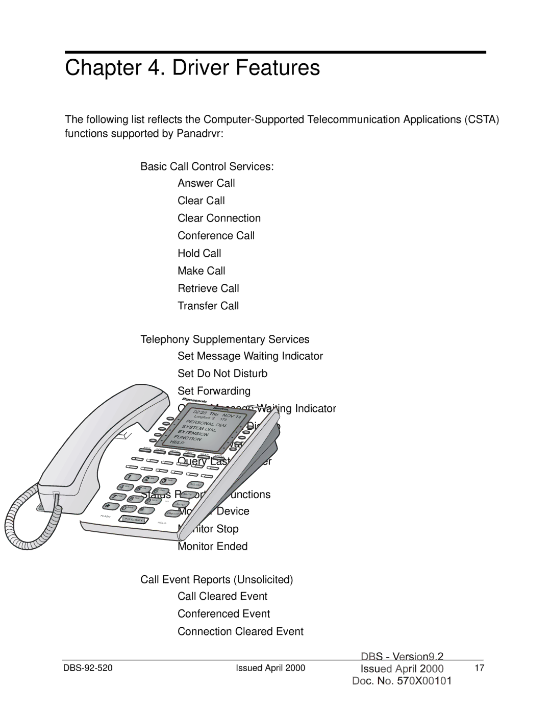 Panasonic Section 520 manual Driver Features, Basic Call Control Services 