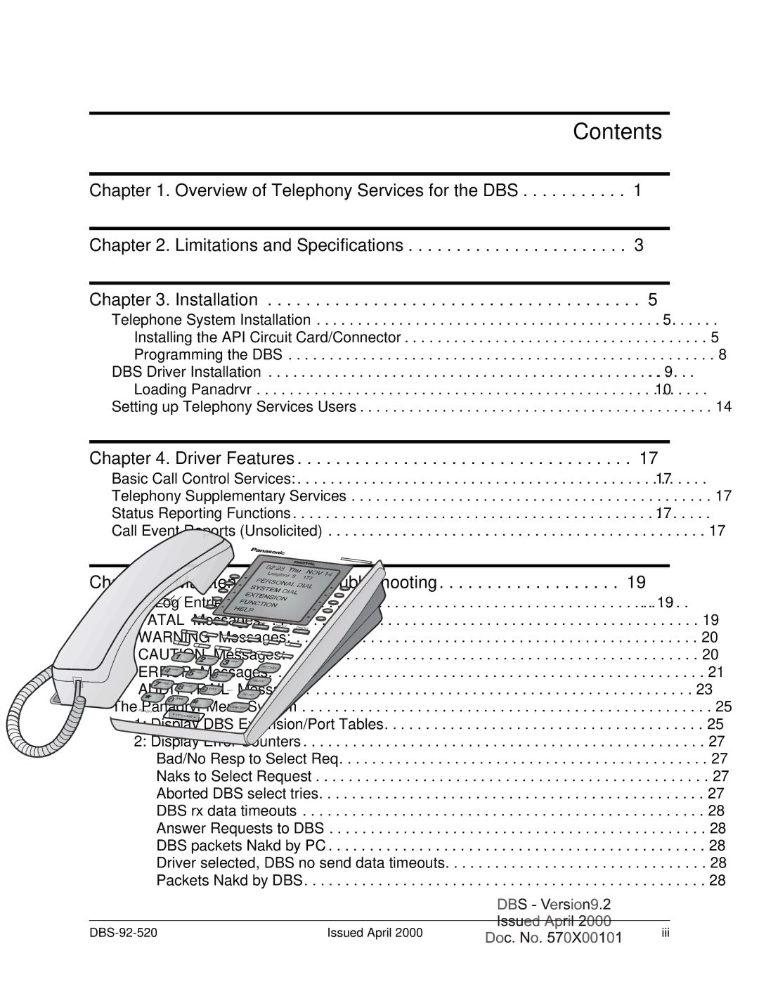 Panasonic Section 520 manual Contents 