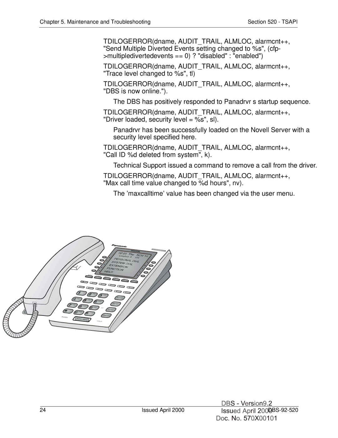 Panasonic Section 520 manual Maintenance and Troubleshooting Tsapi 