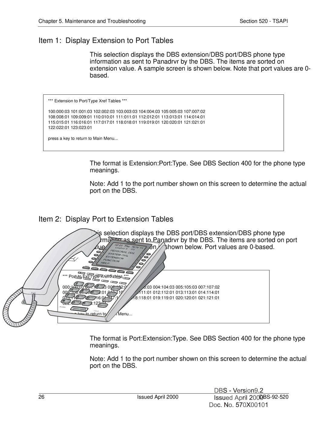 Panasonic Section 520 manual Item 1 Display Extension to Port Tables, Item 2 Display Port to Extension Tables 