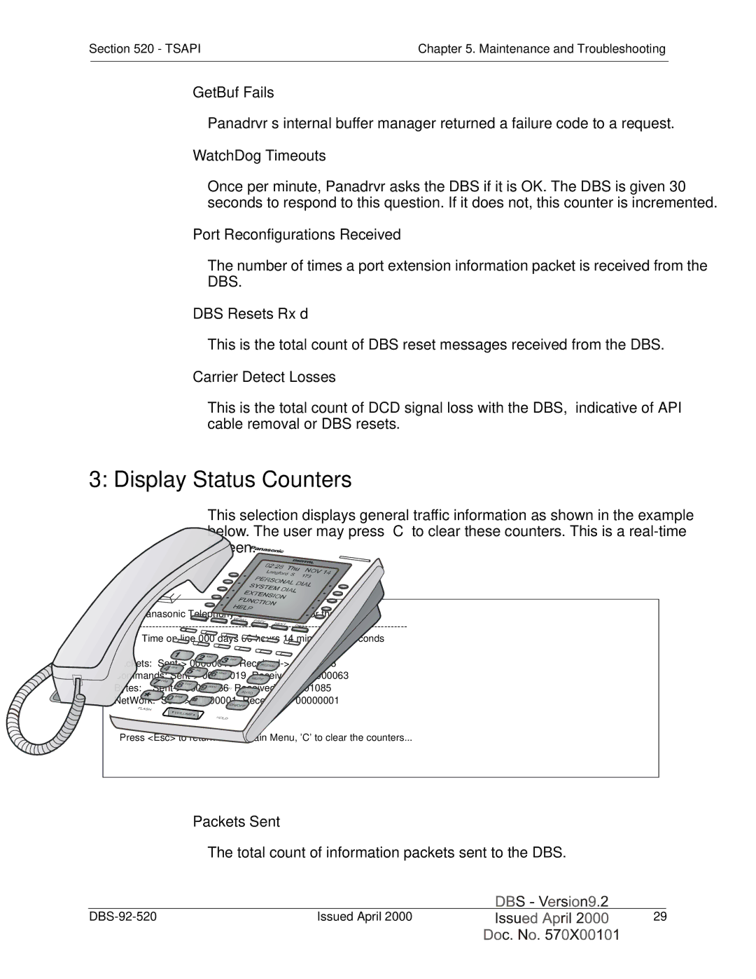 Panasonic Section 520 manual Display Status Counters 