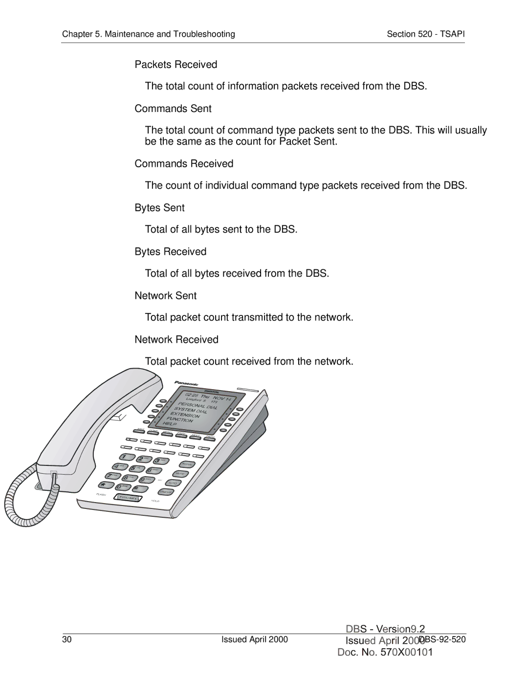 Panasonic Section 520 manual Packets Received, Commands Sent, Commands Received, Bytes Sent, Bytes Received, Network Sent 