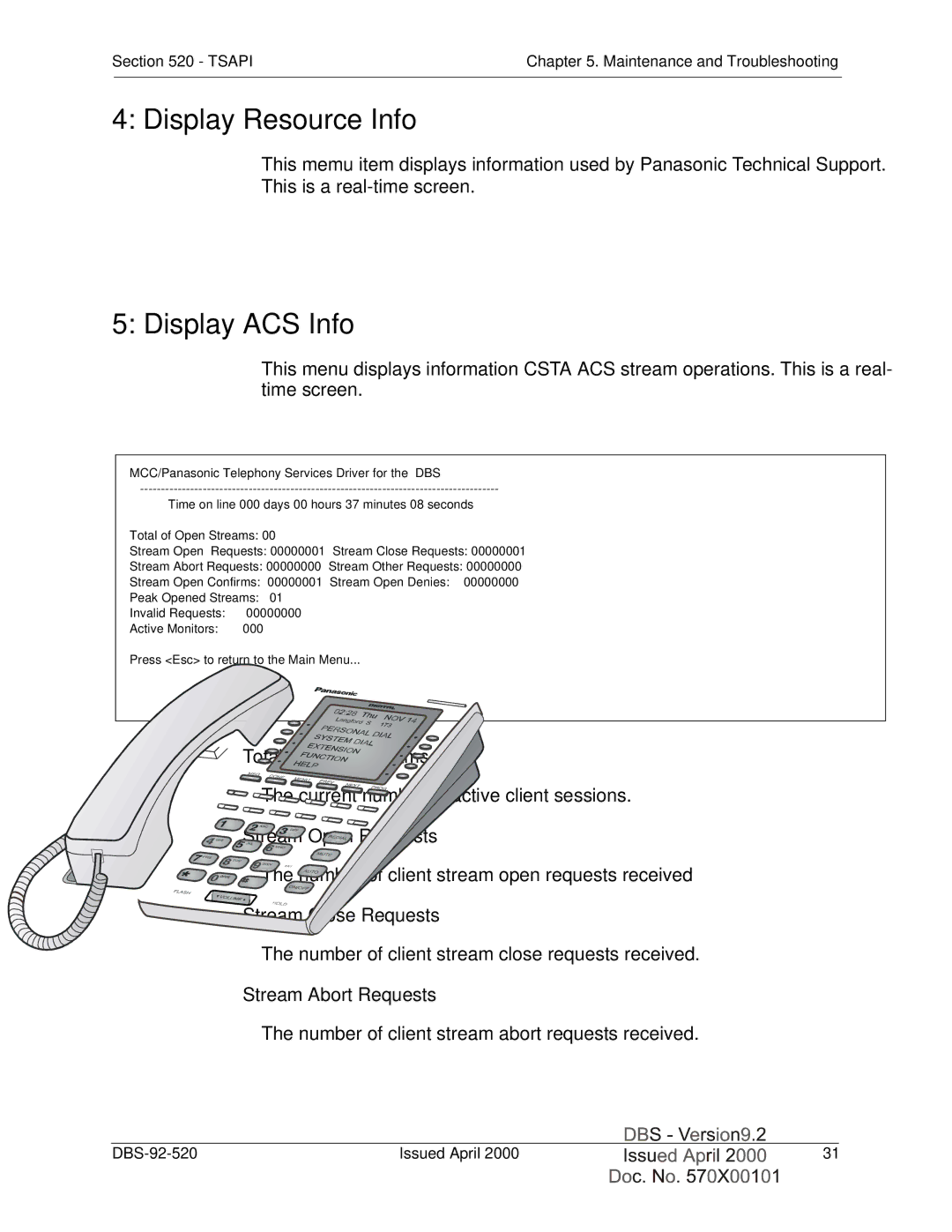 Panasonic Section 520 manual Display Resource Info, Display ACS Info 