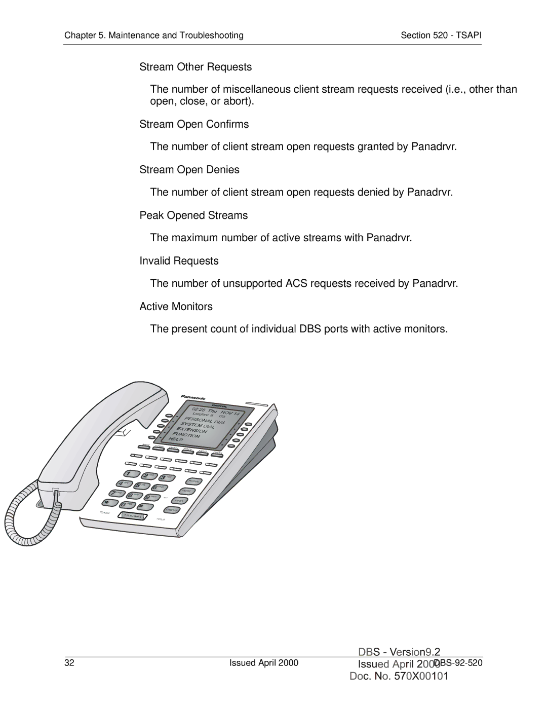 Panasonic Section 520 manual Stream Other Requests, Stream Open Confirms, Stream Open Denies, Peak Opened Streams 