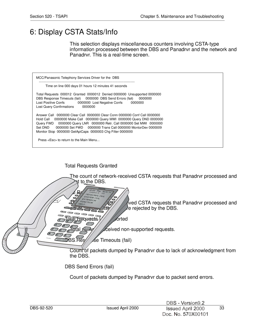 Panasonic Section 520 manual Display Csta Stats/Info 