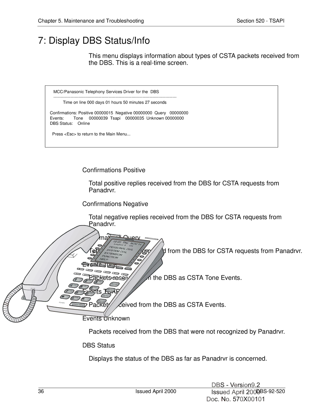 Panasonic Section 520 manual Display DBS Status/Info 