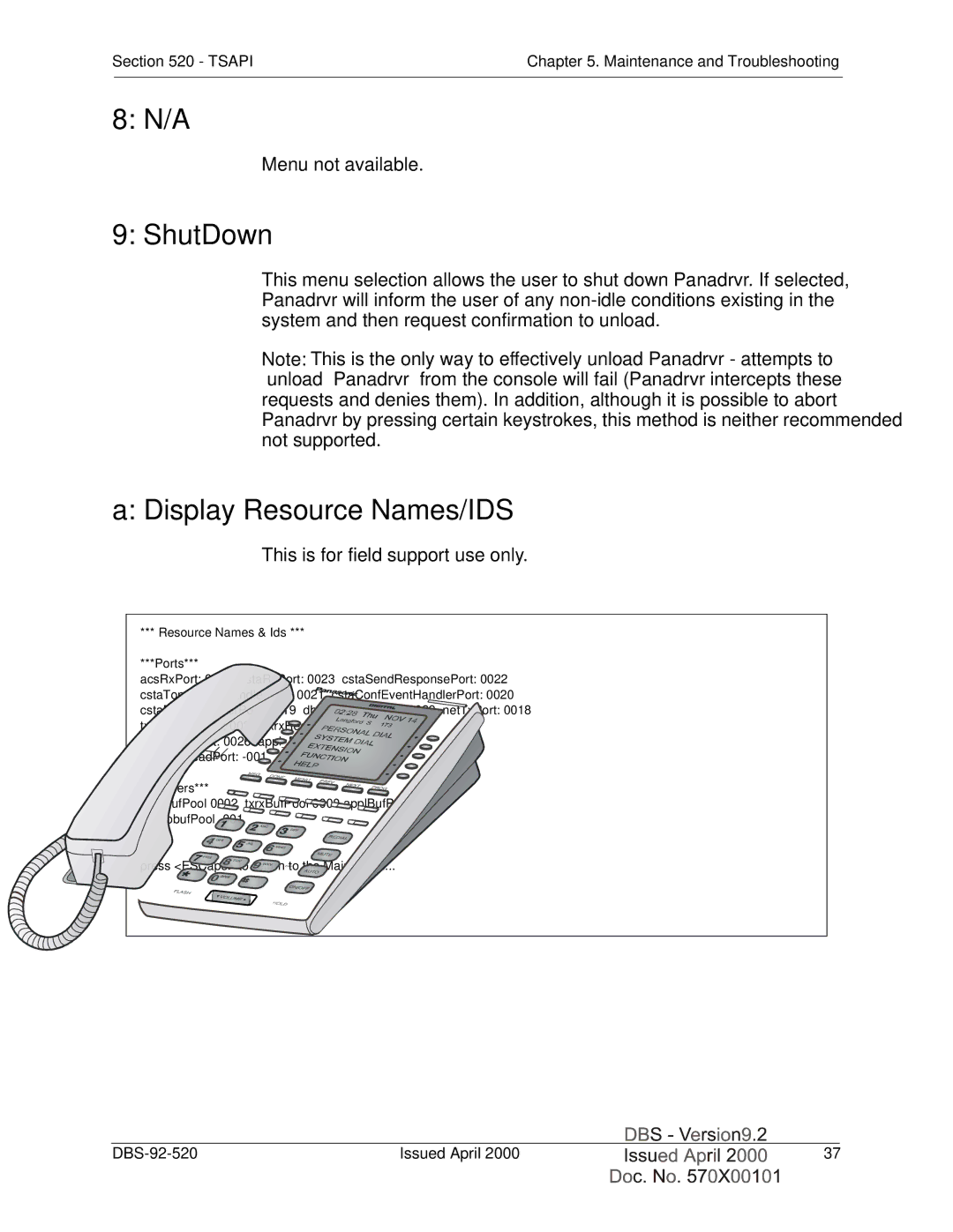 Panasonic Section 520 manual ShutDown, Display Resource Names/IDS 