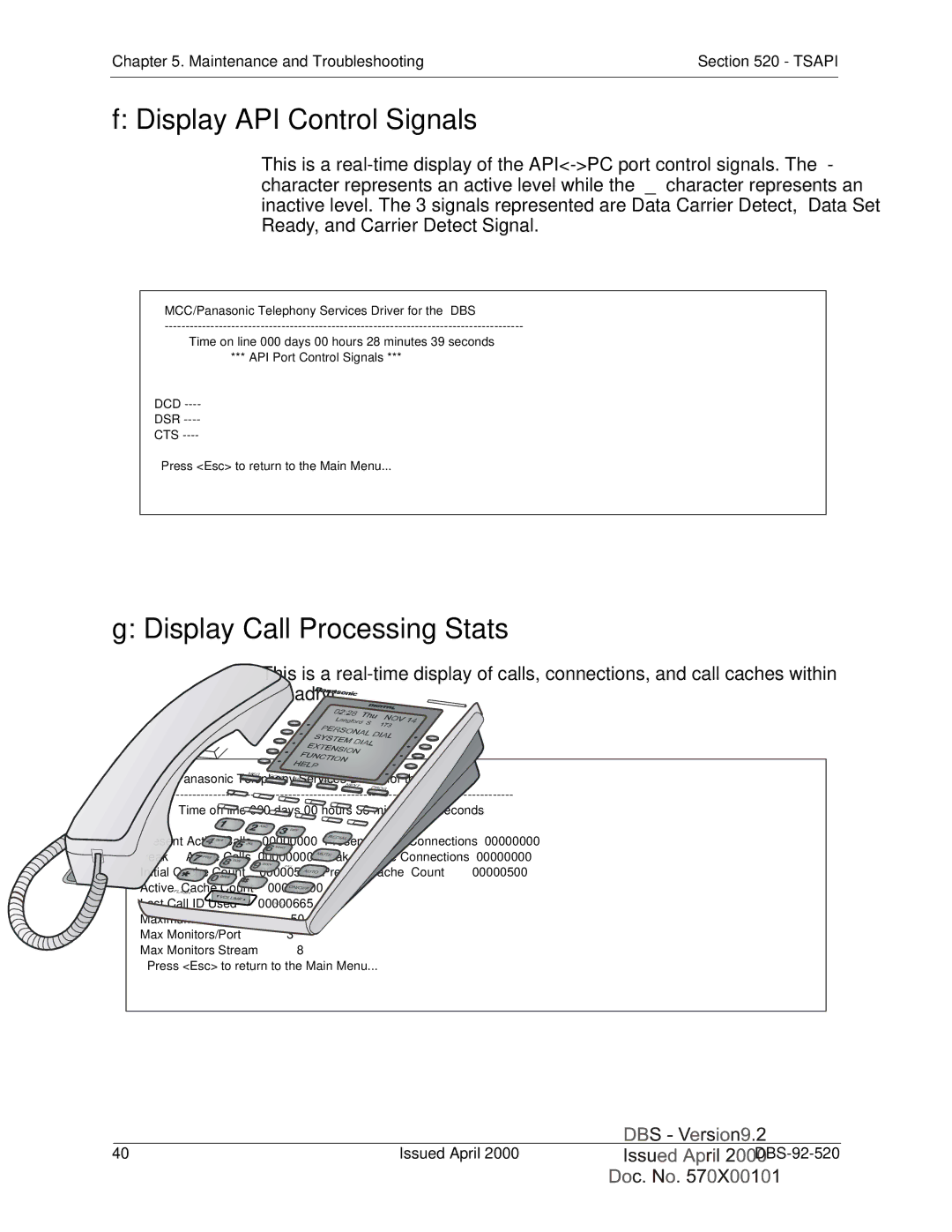 Panasonic Section 520 manual Display API Control Signals, Display Call Processing Stats 