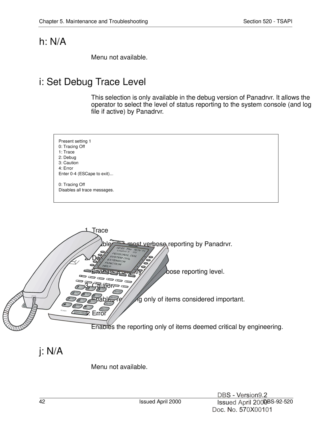 Panasonic Section 520 manual Set Debug Trace Level, Error 