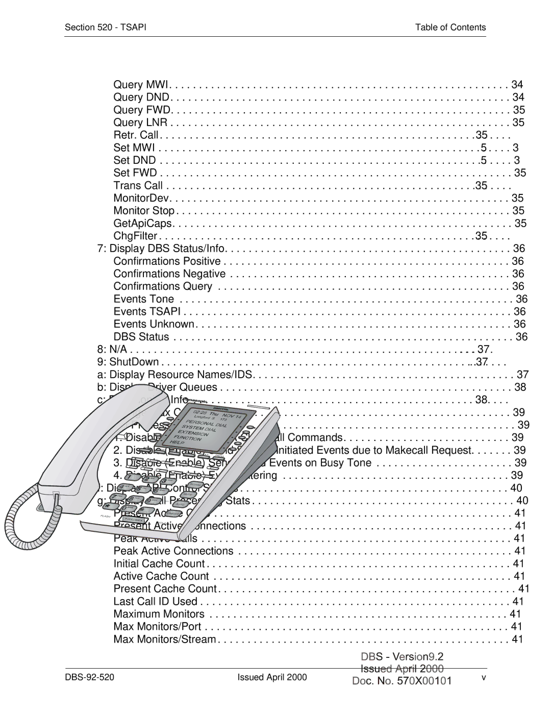 Panasonic Section 520 manual Tsapi Table of Contents 