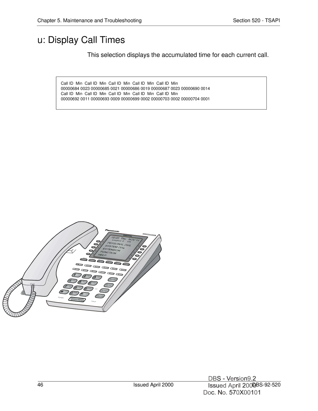 Panasonic Section 520 manual Display Call Times 