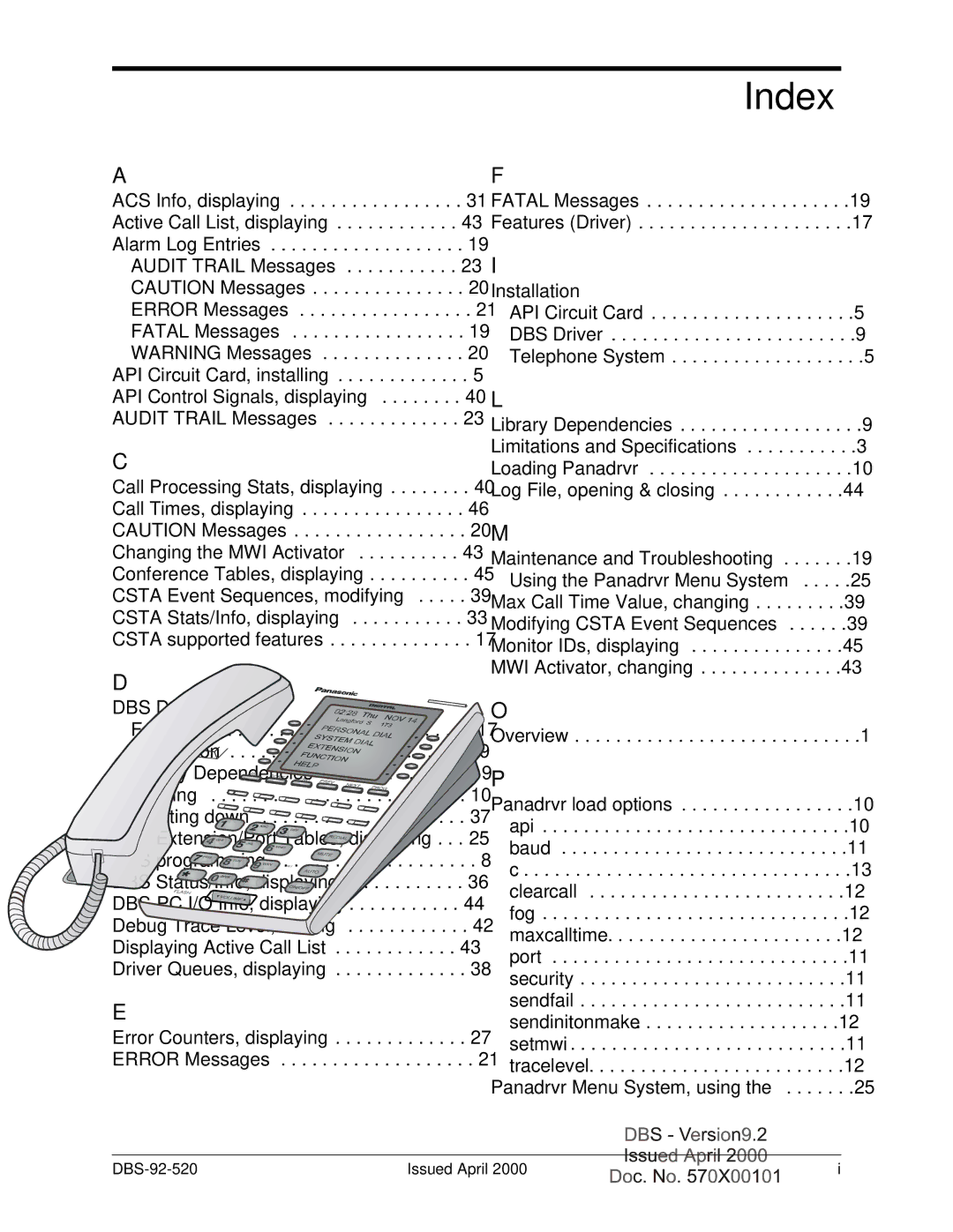 Panasonic Section 520 manual Index 