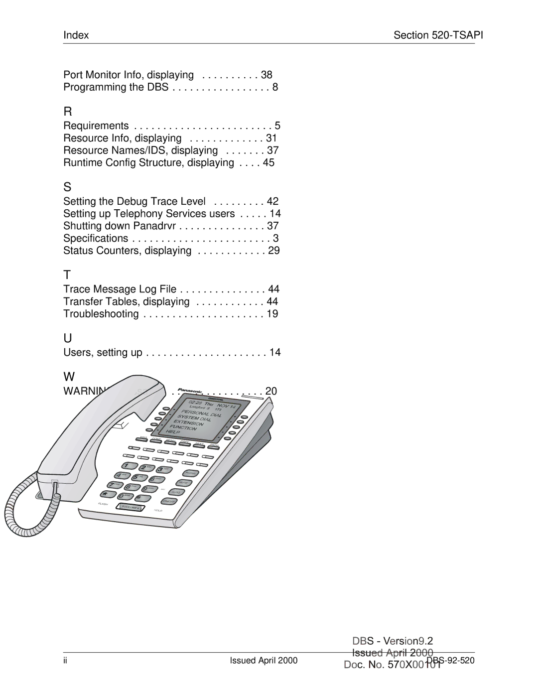 Panasonic Section 520 manual Issued April DBS-92-520 