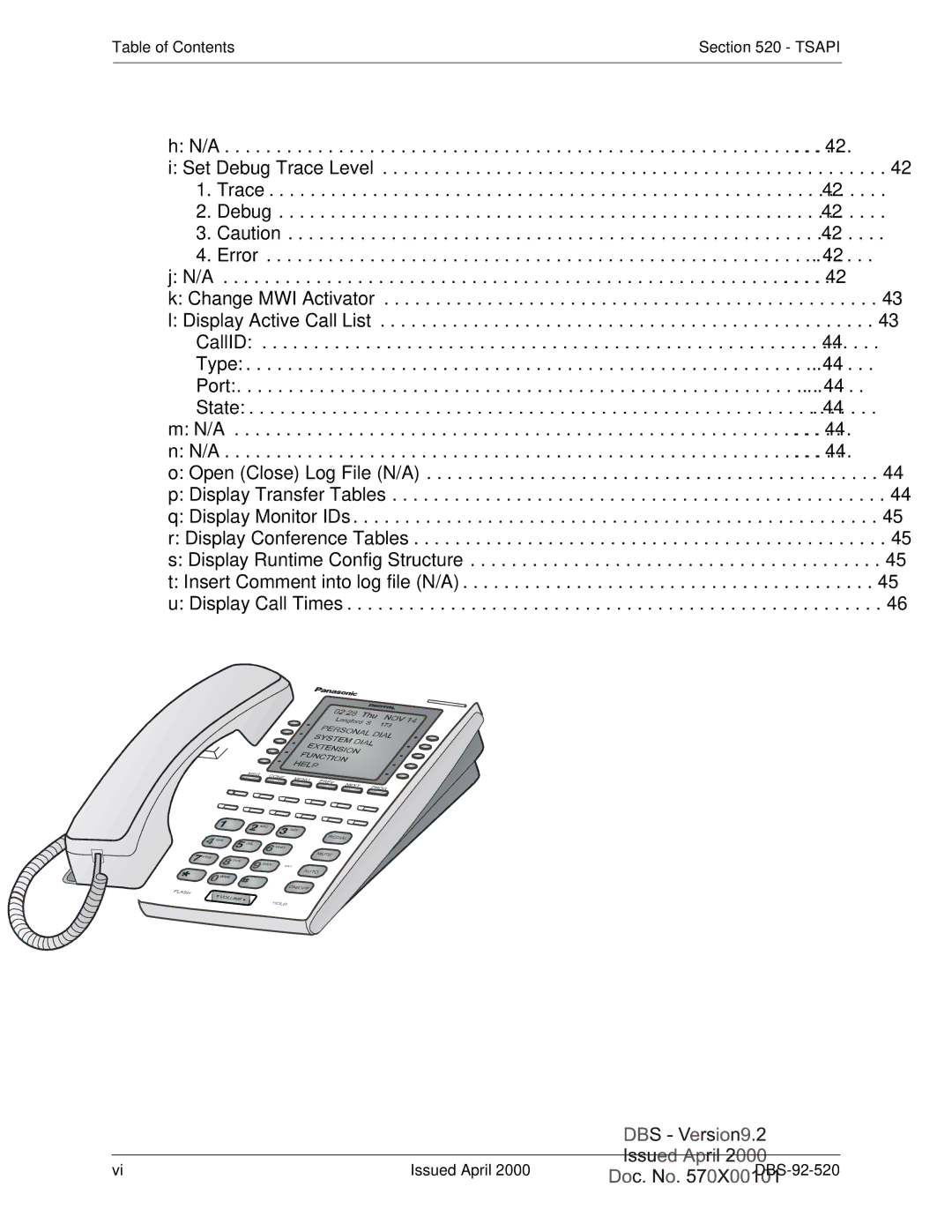 Panasonic Section 520 manual Table of Contents Tsapi 