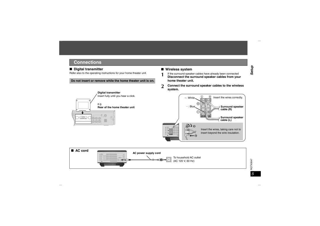 Panasonic SH-FX65 operating instructions Digital transmitter, Wireless system, AC cord, Home theater unit, System 