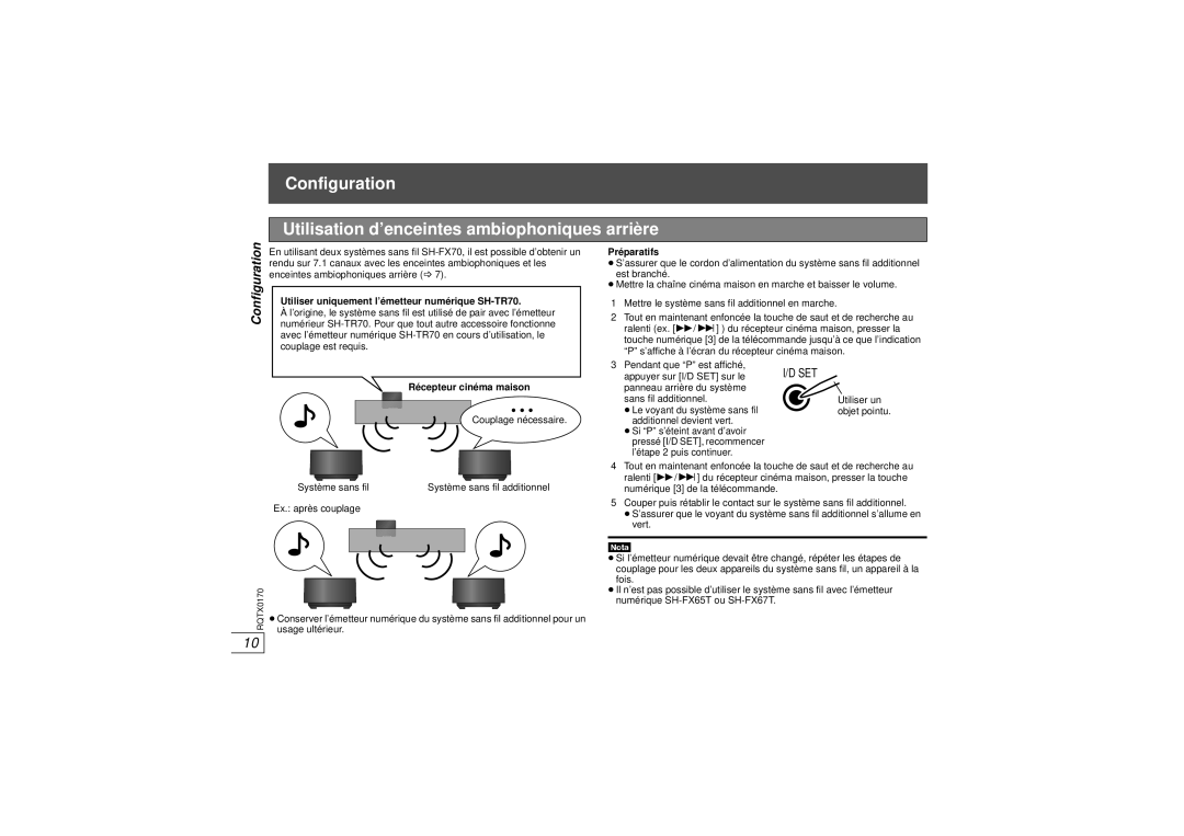 Panasonic SE-FX70, SH-FX70 operating instructions Utiliser uniquement l’émetteur numérique SH-TR70, Récepteur cinéma maison 